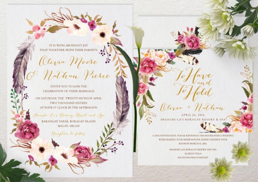 زفاف - Olivia Suite - Printable Wedding Invitation, Postcard, Watercolor, Floral, Simple, Calligraphy, Save the Date