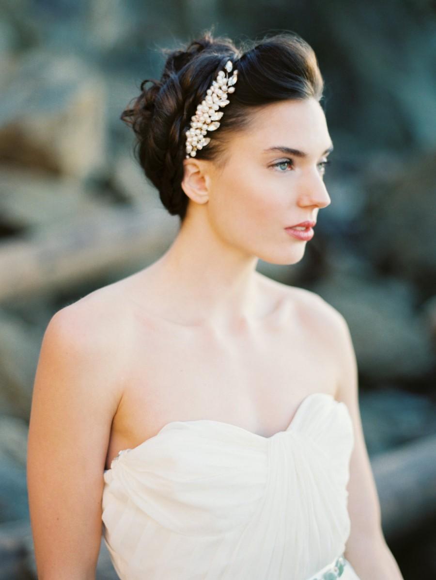 Wedding - Bridal Comb, Rhinestone Freshwater Pearl and Blush Hair Comb, Pearl Headpiece - Style 3115