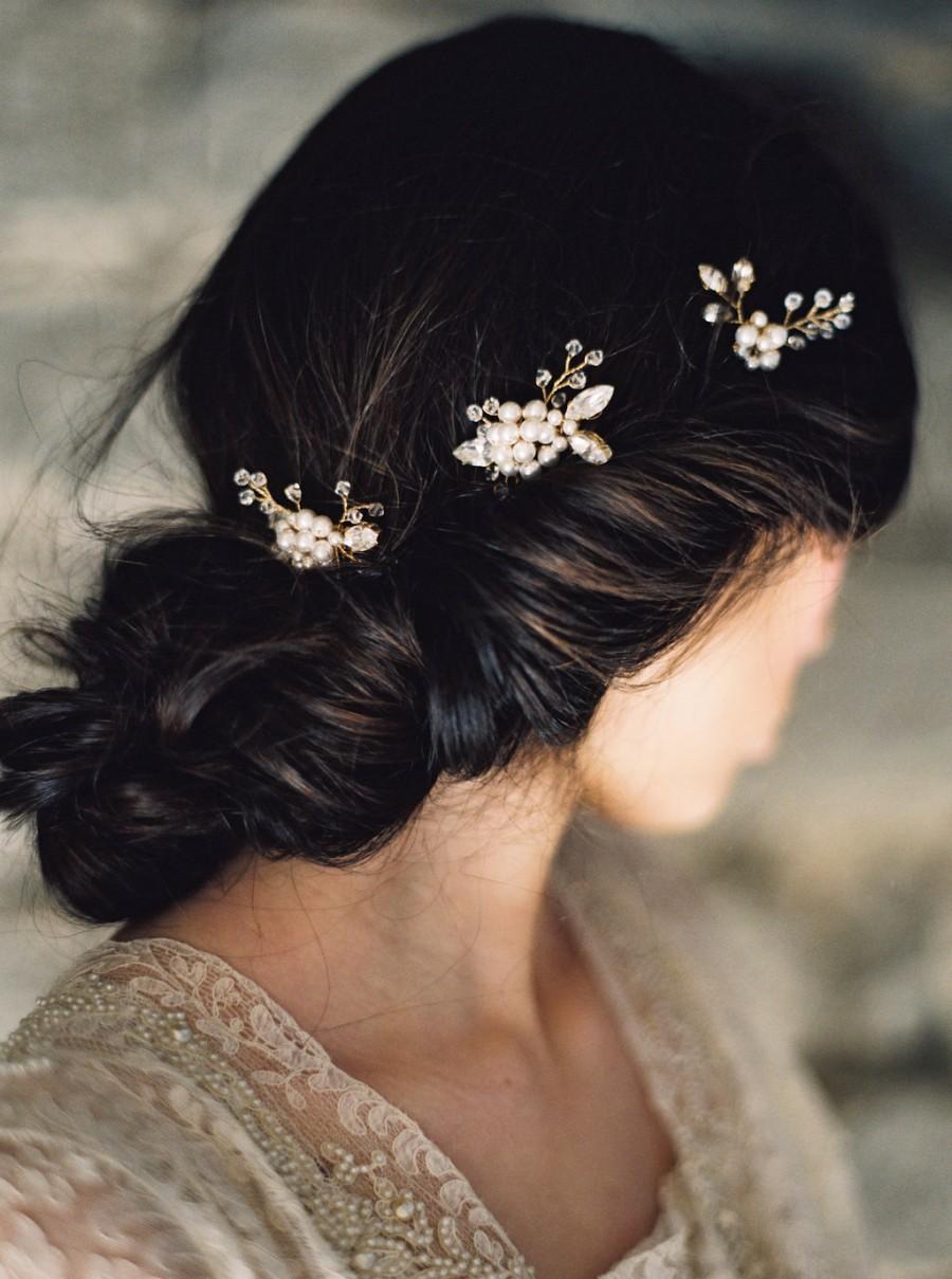 زفاف - Rhinestone and Pearl Comb Set, Pearl Bridal Comb, Rhinestone Headpiece, Crystal Hair piece - Style 4415 'Liza' MADE TO ORDER