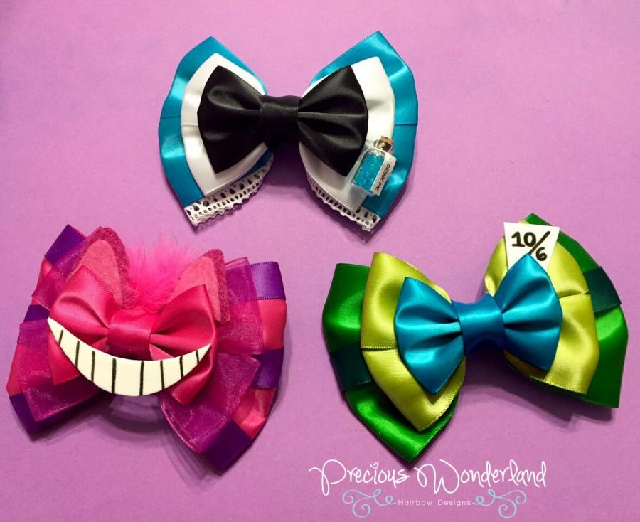 Свадьба - Alice, Cheshire Cat, and Mad Hatter Inspired Hair Bow Trio