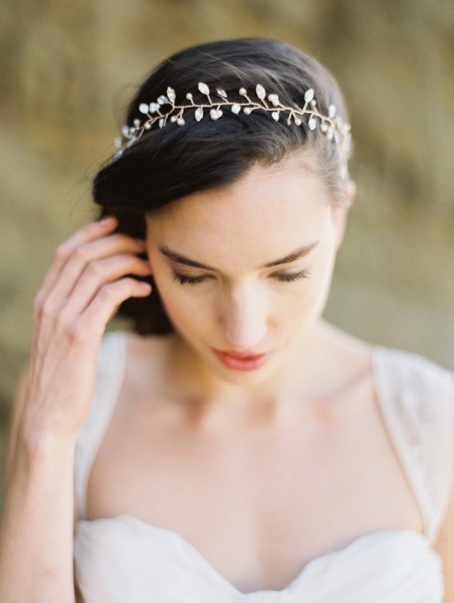 زفاف - Bridal Crown, Rhinestone and Pearl Twig Hair Vine, Headpiece, Halo, Hair Wreath, Circlet, Bridal Sash - Style 4115