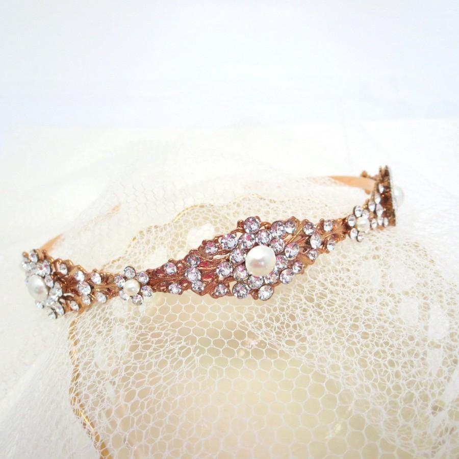 Hochzeit - Rose gold Wedding headband, Bridal headpiece, Bridal headband, Rose gold headpiece, Swarovski crystal