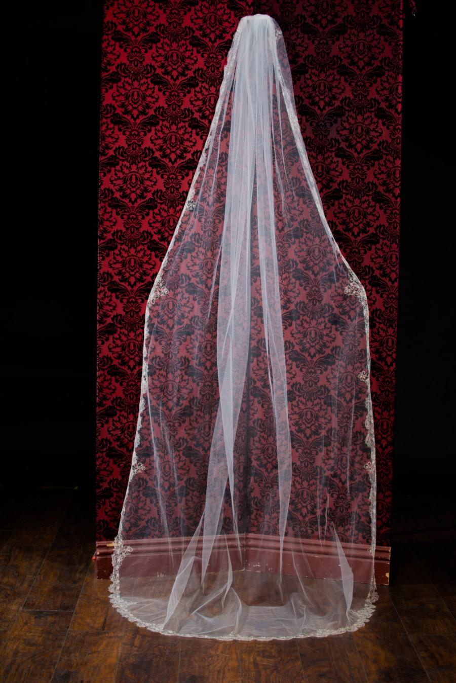 زفاف - Beaded silver Embroidery Cathedral/Chapel/length wedding veil