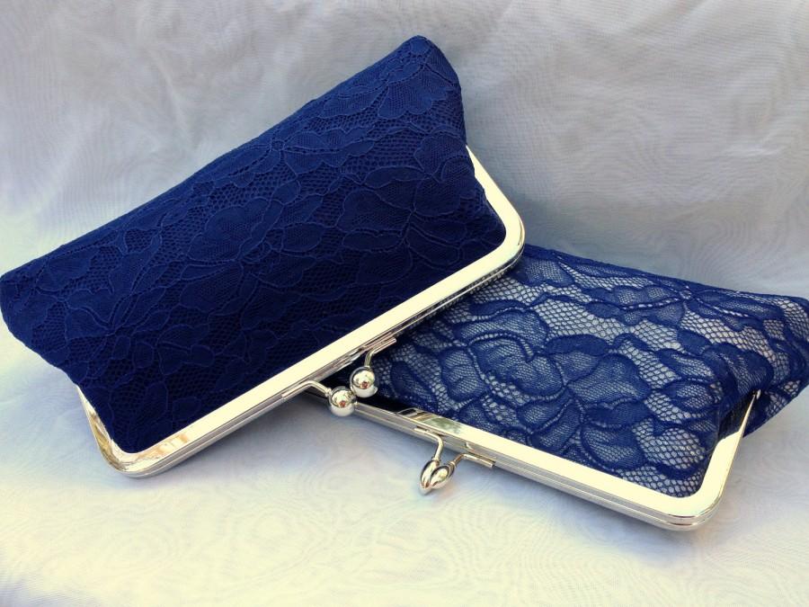 Mariage - Navy Bridal Clutch, Lace Bridesmaid Clutch, Wedding Purse, Something Blue Purse,  Formal Lace Clutch {Navy Chantilly Lace Kisslock}