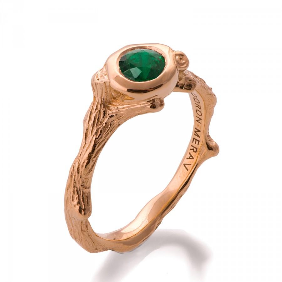 زفاف - Twig Emerald Ring, Emerald Engagement Ring, Unique Engagement Ring, Twig Ring, Rose Gold Engagement Ring, Tree bark Ring, Vintage 10
