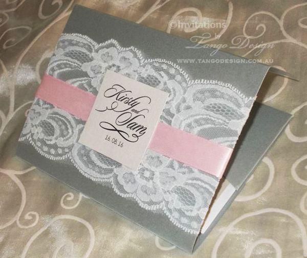 Hochzeit - Pocket fold lace wedding invitations  x24  with rsvp and printed return envelopes- Custom color wedding invitation-