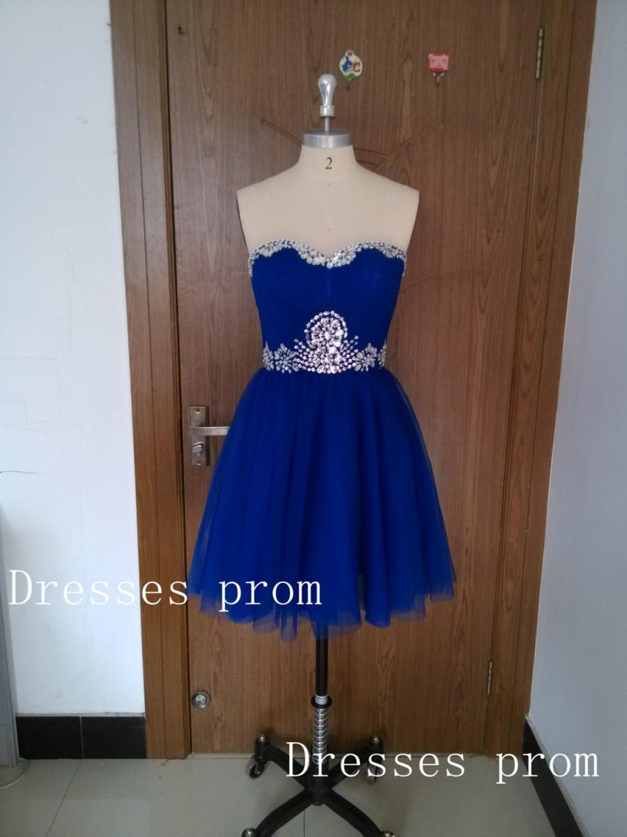 Mariage - 2015 short bridesmaid dresses tulle dresses royal blue prom dresses Handmade cocktail dresses Plus size tulle dresses Ruffles Dresses