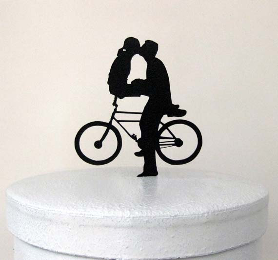 Wedding - Wedding Cake Topper -Kiss on Bicyle Wedding Cake Topper