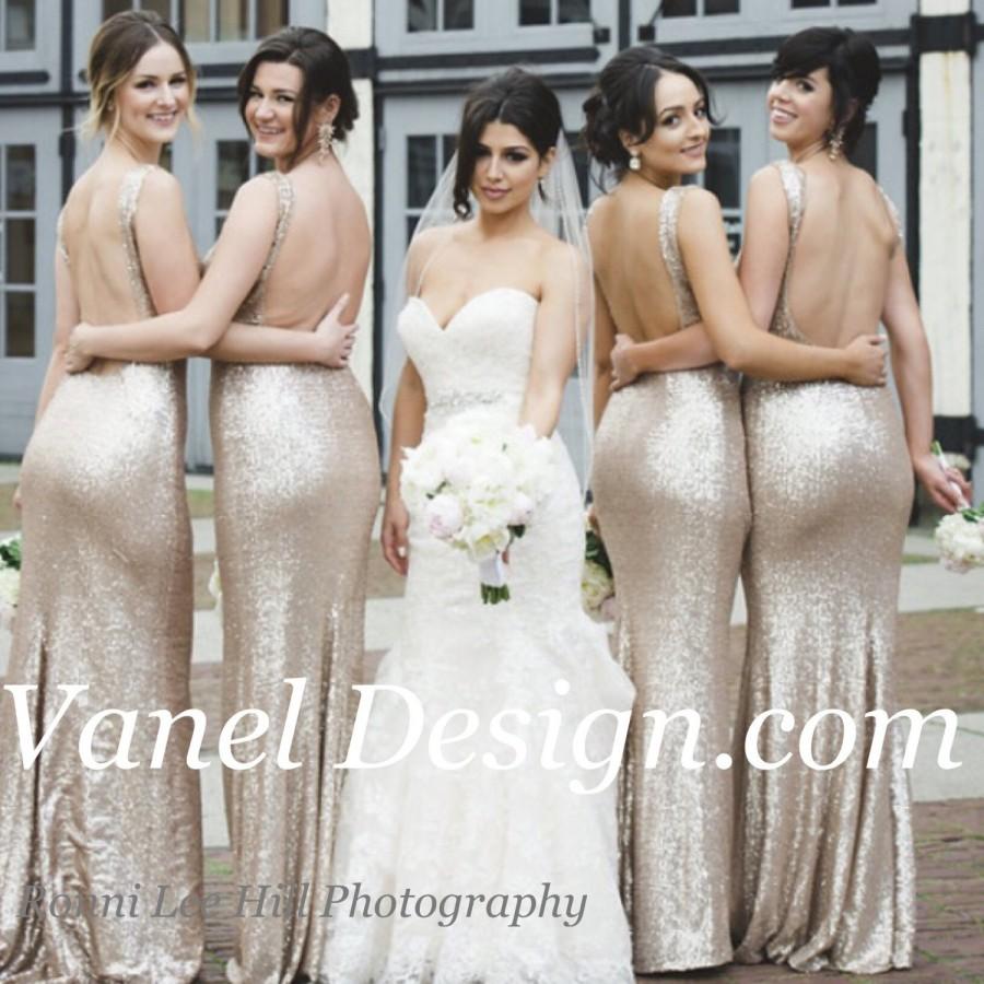 Свадьба - Long CHAMPAGNE Sequin bridesmaid dress, cocktail dress, formal elegant dress, prom dress, mermaid dress, peekaboo back, sexy dress