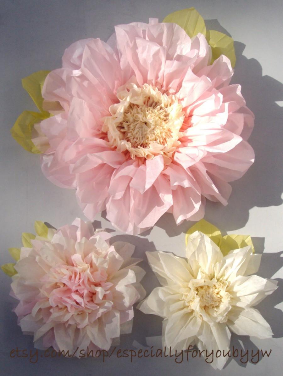Mariage - Set of 3 Giant Paper Flowers (Light Pink)- Perfect Decorations for Wedding,Birthday Party&Baby Shower