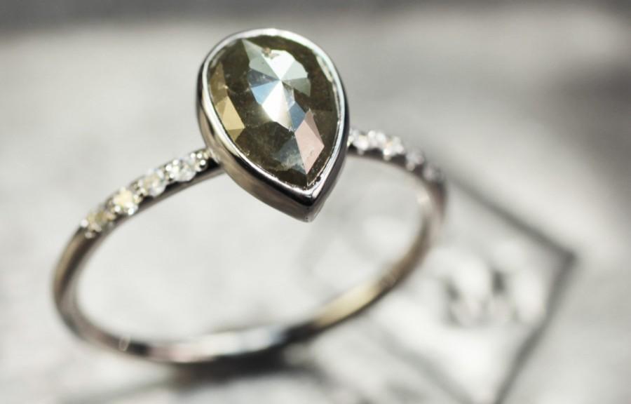Hochzeit - 1.96 carat Green/Gray Diamond in White Gold Engagement RIng