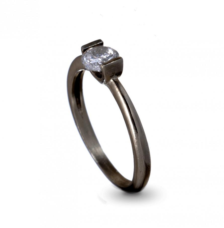 زفاف - Unique Wedding Ring , Delicate Engagement Ring, Promise Ring, Oxidized Silver and Zircon Ring, Stacking Engagement Ring
