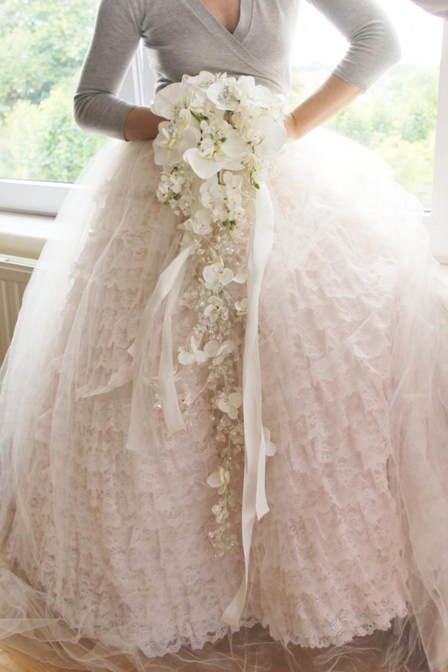 زفاف - Bridal Crystal Orchid Bouquet, Cascading Rhinestone Bouquet