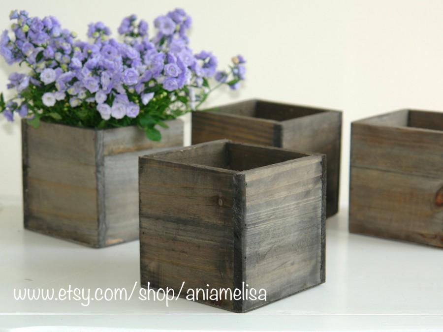 Hochzeit - wood box wood boxes woodland planter flower rustic pot square vases for wedding top table decor wooden boxes rustic chic wedding
