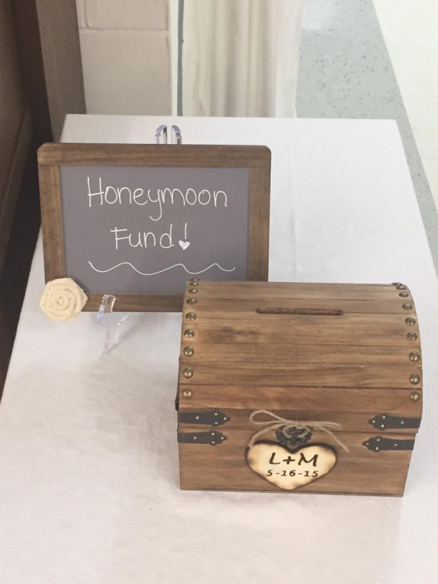 Hochzeit - Honeymoon Fund Wooden Chest With Chalkboard