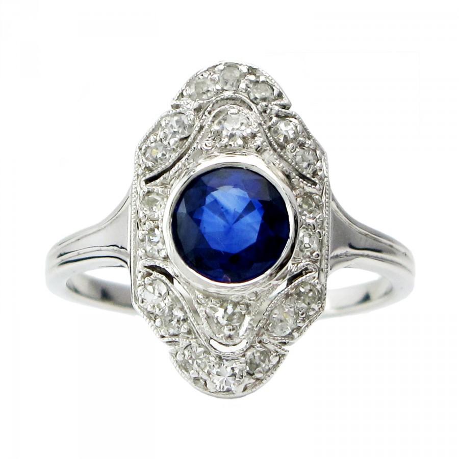 Hochzeit - Art Deco Sapphire & Diamond Ring - Vintage Rings