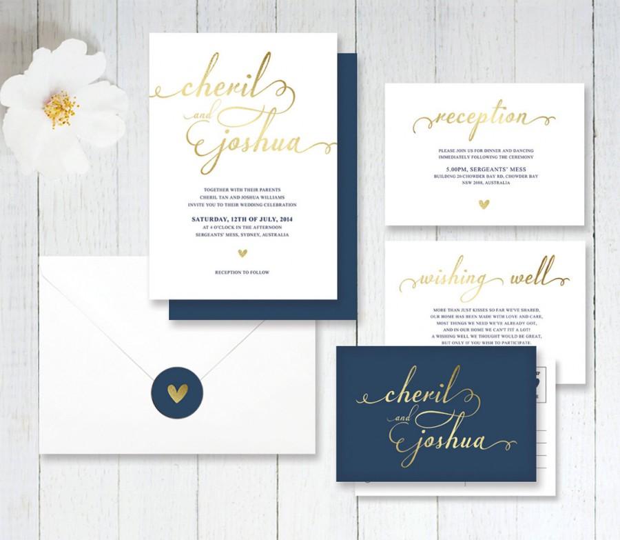 Wedding - Simple Navy and Gold Wedding Invitation -  SAMPLE