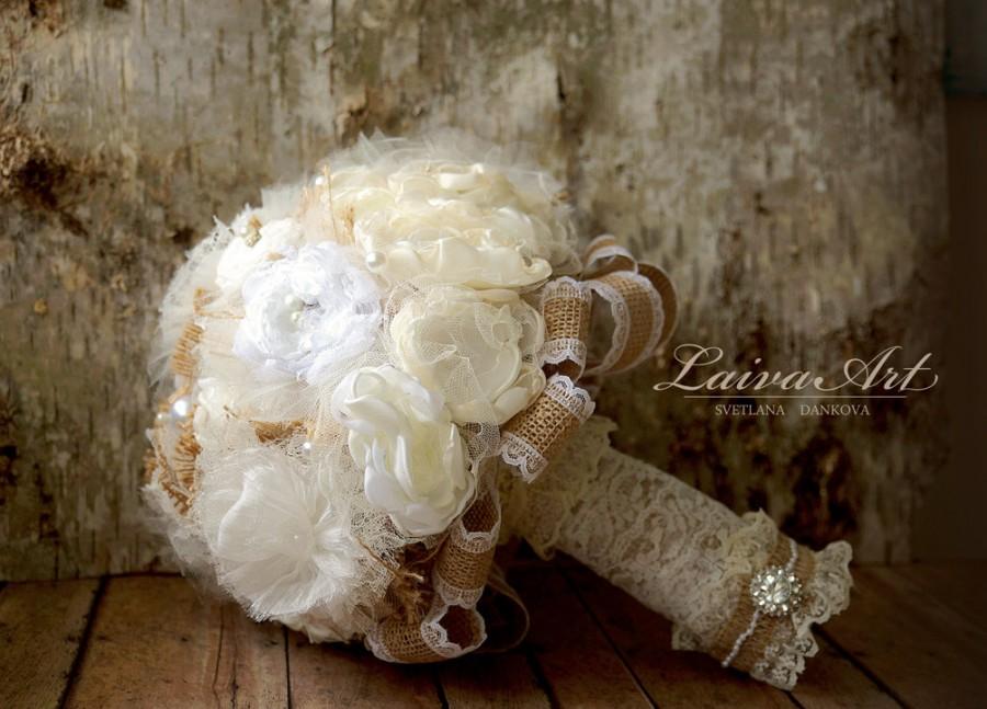 Hochzeit - Rustic / Wedding / Flowers / Bridal Bouquet / Burlap Bouquet /Silk Flower / Bridesmaid Bouquet /Brooch Bouquet