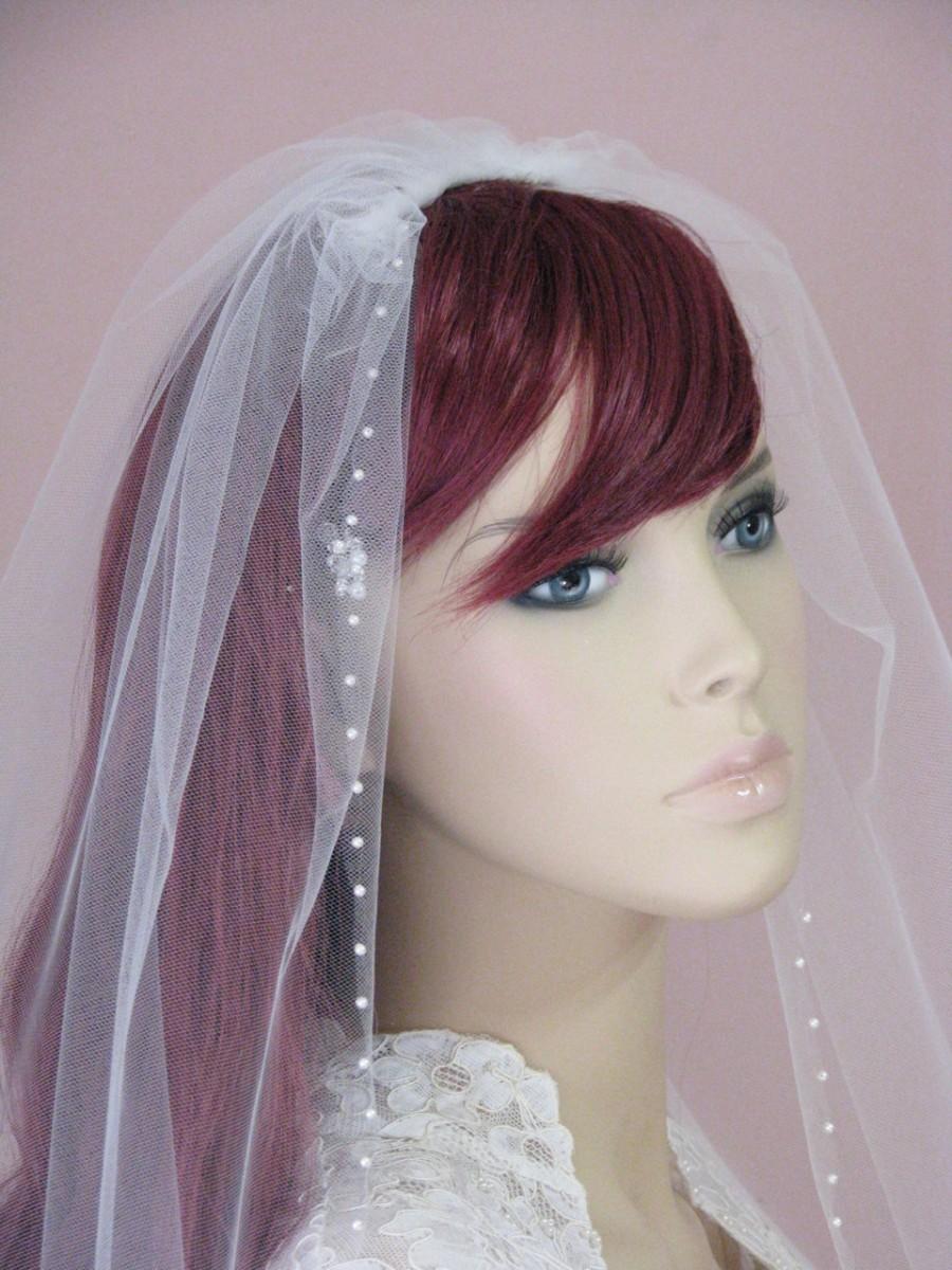 زفاف - Pearl Love Wedding Veil Pearl Veil Fingertip veil