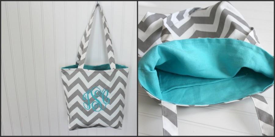 Monogrammed Chevron Tote Bag Bridesmaid Gift Beach Bag