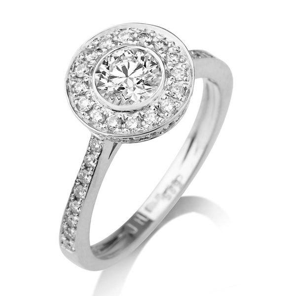 Wedding - Bezel Ring, Halo Engagement Ring, 14K White Gold Ring, 1.02 TCW Bezel Engagement Ring, Diamond Ring Setting, Halo Ring