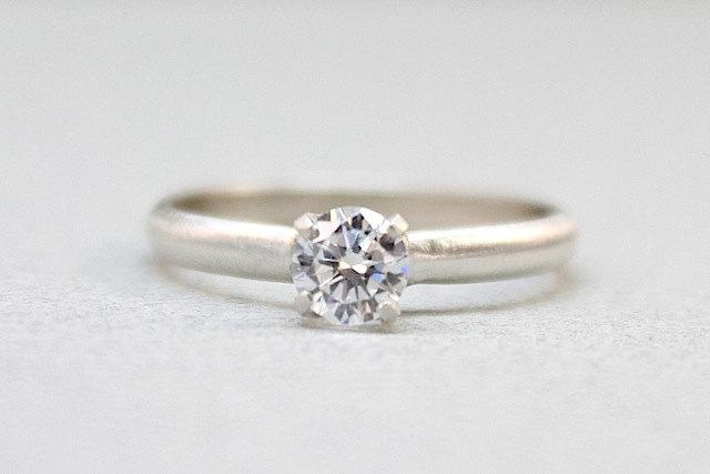 Wedding - White Gold Solitaire Engagement Ring - Ethical Gemstone & Recycled 14k Gold -  Choose CZ or Moissanite