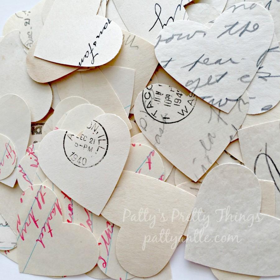 Mariage - Vintage Letter Heart Confetti, Old Letters Confetti, Paper Hearts