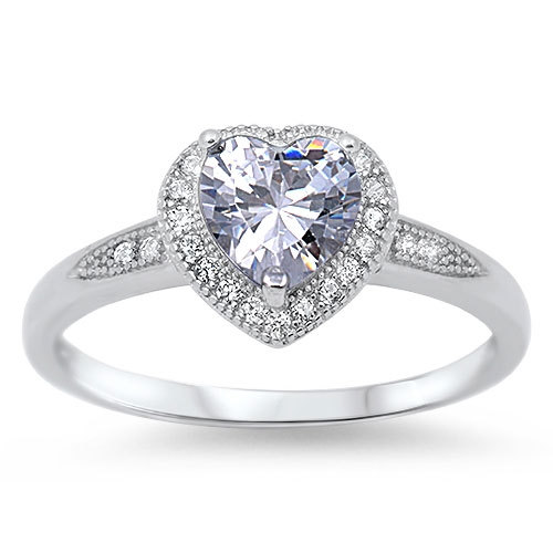 زفاف - Solid 925 Sterling Silver Halo Heart Promise Ring 1.20 Carat Clear Heart Pave Russian Diamond CZ  Valentines Gift Wedding Engagement Ring