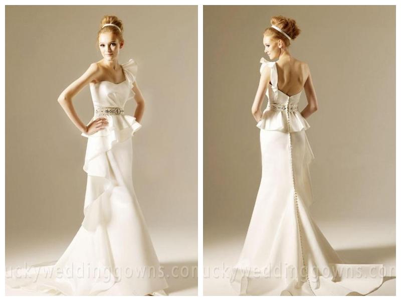 زفاف - Trumpet/Mermaid One Shoulder Court Train White Wedding Dresses
