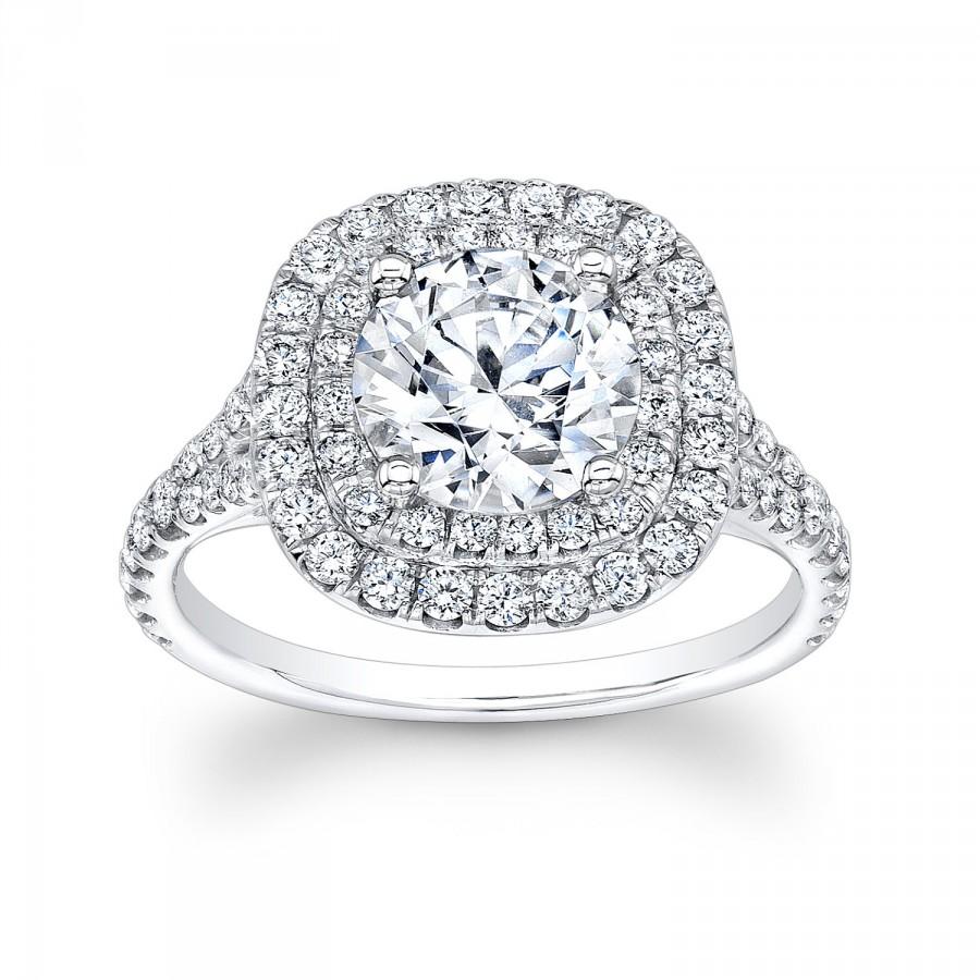 زفاف - Women's 14kt white gold halo engagement ring  with a natural 1.50ct (7.0mm) Round White Sapphire center 0.80 ctw diamonds