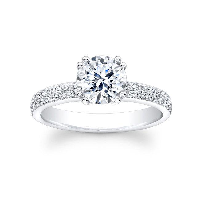 زفاف - Women's 14k white gold pave engagement ring with 1.50ct (7.0mm) natural Round Brilliant White Sapphire 0.35 ctw diamonds