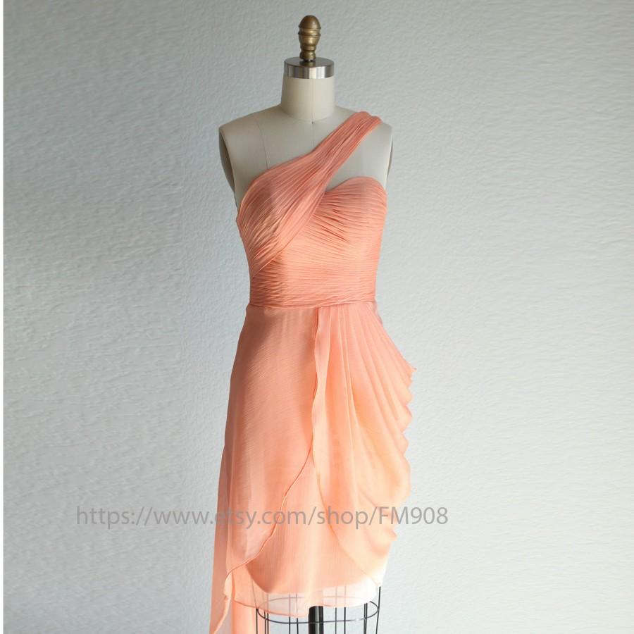 Mariage - 2015 Tangerine Coral Bridesmaid dresses, Romantic dress, Peach Dress, Fair, One shoulder dress, Party dress, Wedding dress ( A015)