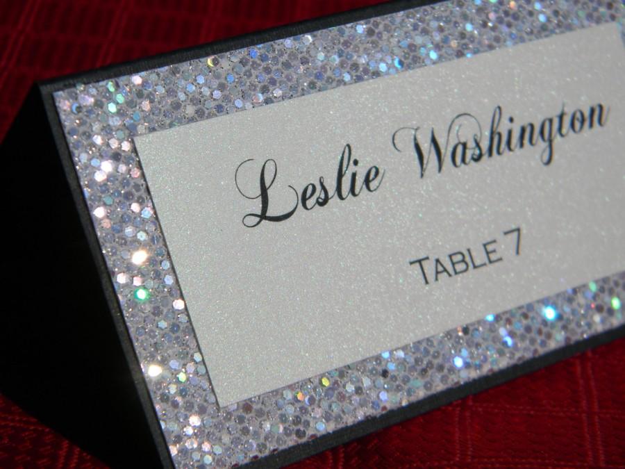 Mariage - Black White and Bling Escort Card