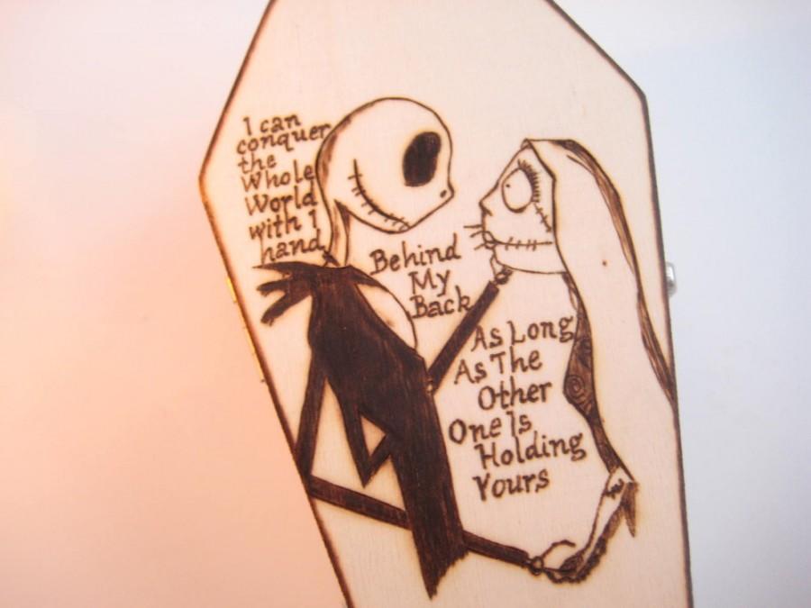 Wedding - Coffin Ring Box Nightmare Before Christmas/ jack and sally/ Halloween Wedding/ Ring Bearer Box/ PYROGRAPHY/ Halloween party/ unique gift
