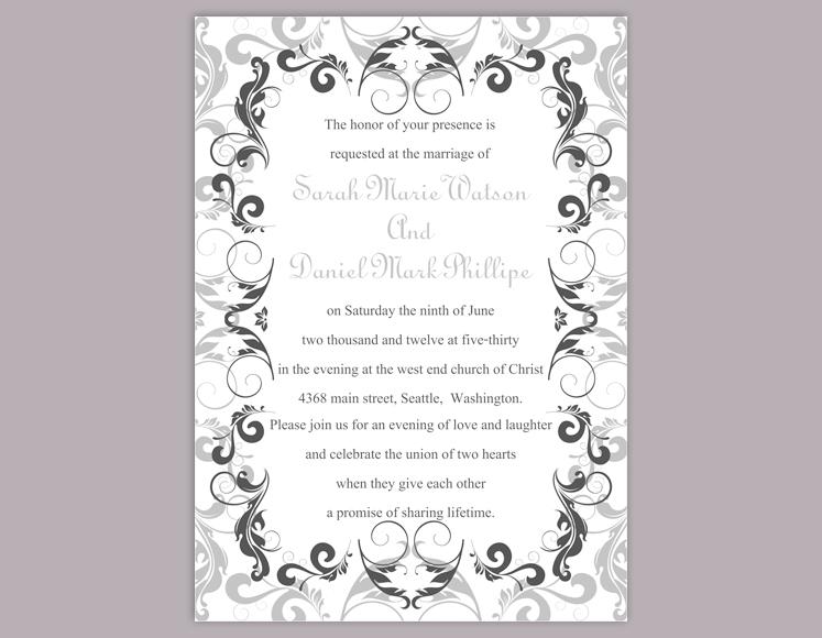 Wedding - DIY Wedding Invitation Template Editable Word File Instant Download Printable Silver Invitation Gray Wedding Invitation Black Invitations