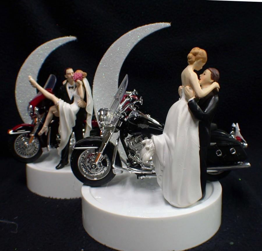 Свадьба - SEXY or Romantic Wedding Cake Topper w/ Harley Davidson Motorcycle Black KING or Red Glide