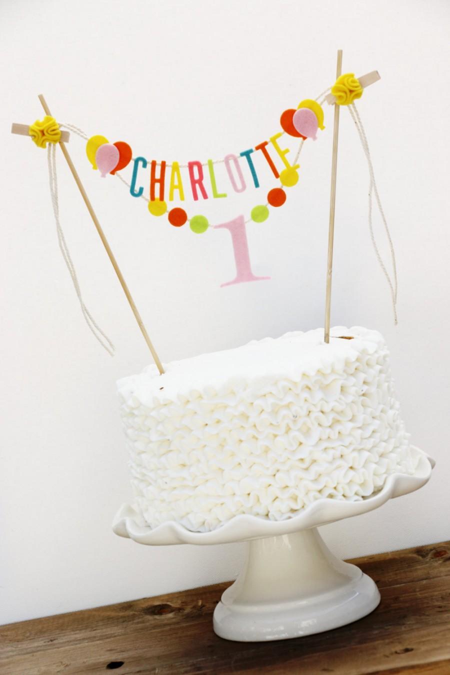 Hochzeit - Birthday Cake Banner, Personalized Birthday Cake Banner, Custom Cake Banner, One Cake Banner, Smash Cake Banner: Bright Pastels