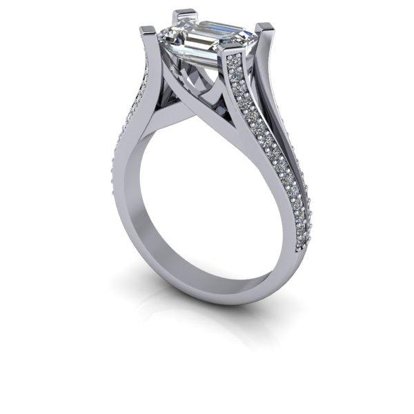 Hochzeit - Forever Brilliant Moissanite East West Engagement Ring Emerald Cut 2.15 CTW