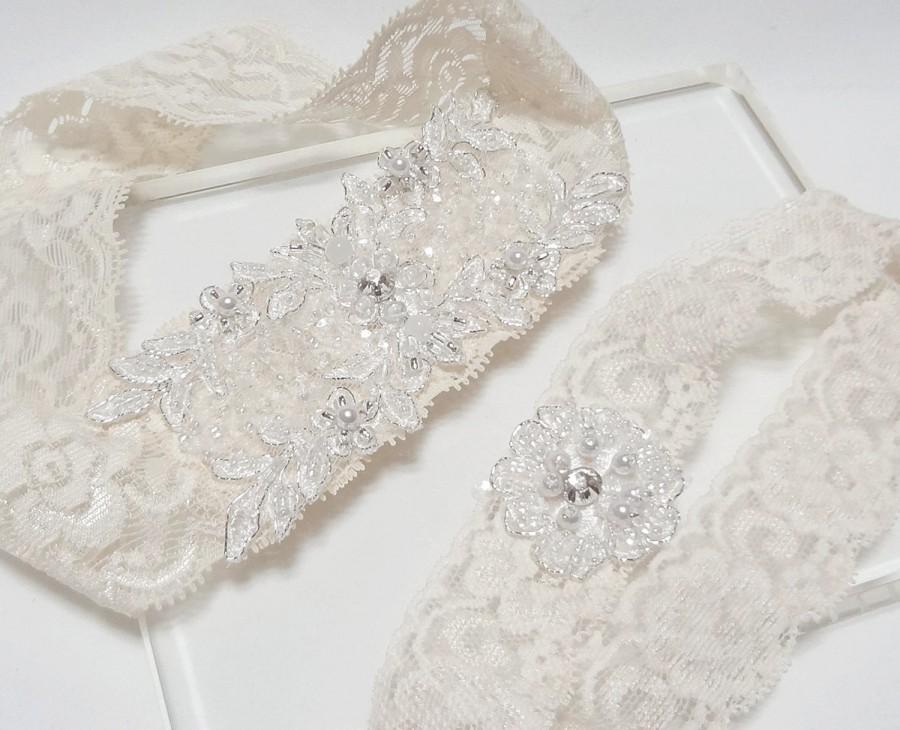 Свадьба - Ivory lace garter set, wedding garter set, ivory garters, lace garter set, bridal garter set, wedding garters