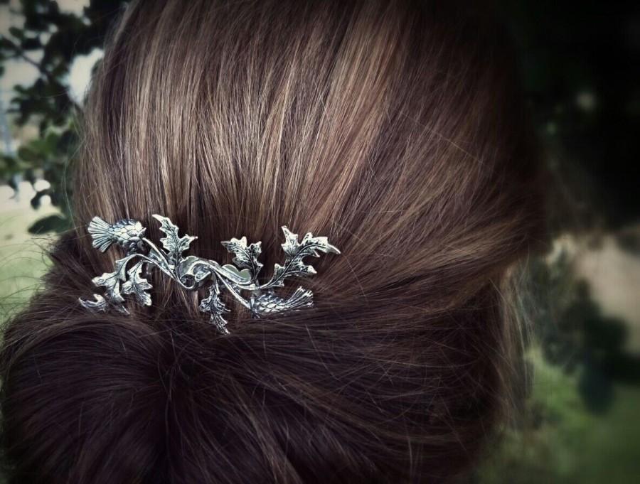 Hochzeit - FLASH SALE Silver Scottish Thistle Hair Comb Leaf Hair Comb Branch Hair Comb Wedding Hair Piece Bridal Hair Accessories