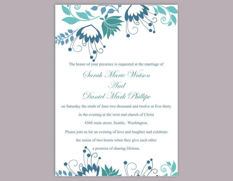 Hochzeit - DIY Wedding Invitation Template Editable Word File Instant Download Elegant Printable Invitation Blue Wedding Invitation Flower invitation