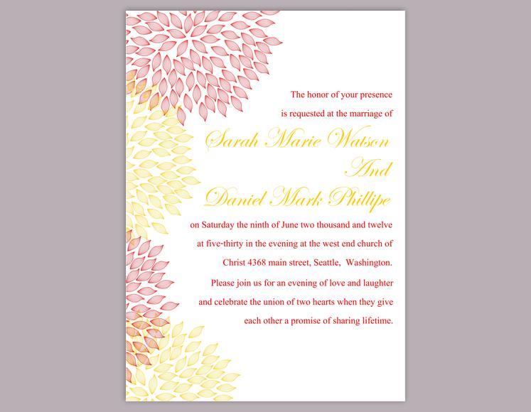 Hochzeit - DIY Wedding Invitation Template Editable Word File Instant Download Printable Colorful Flower Invitation Pink Invitation Yellow Invitations