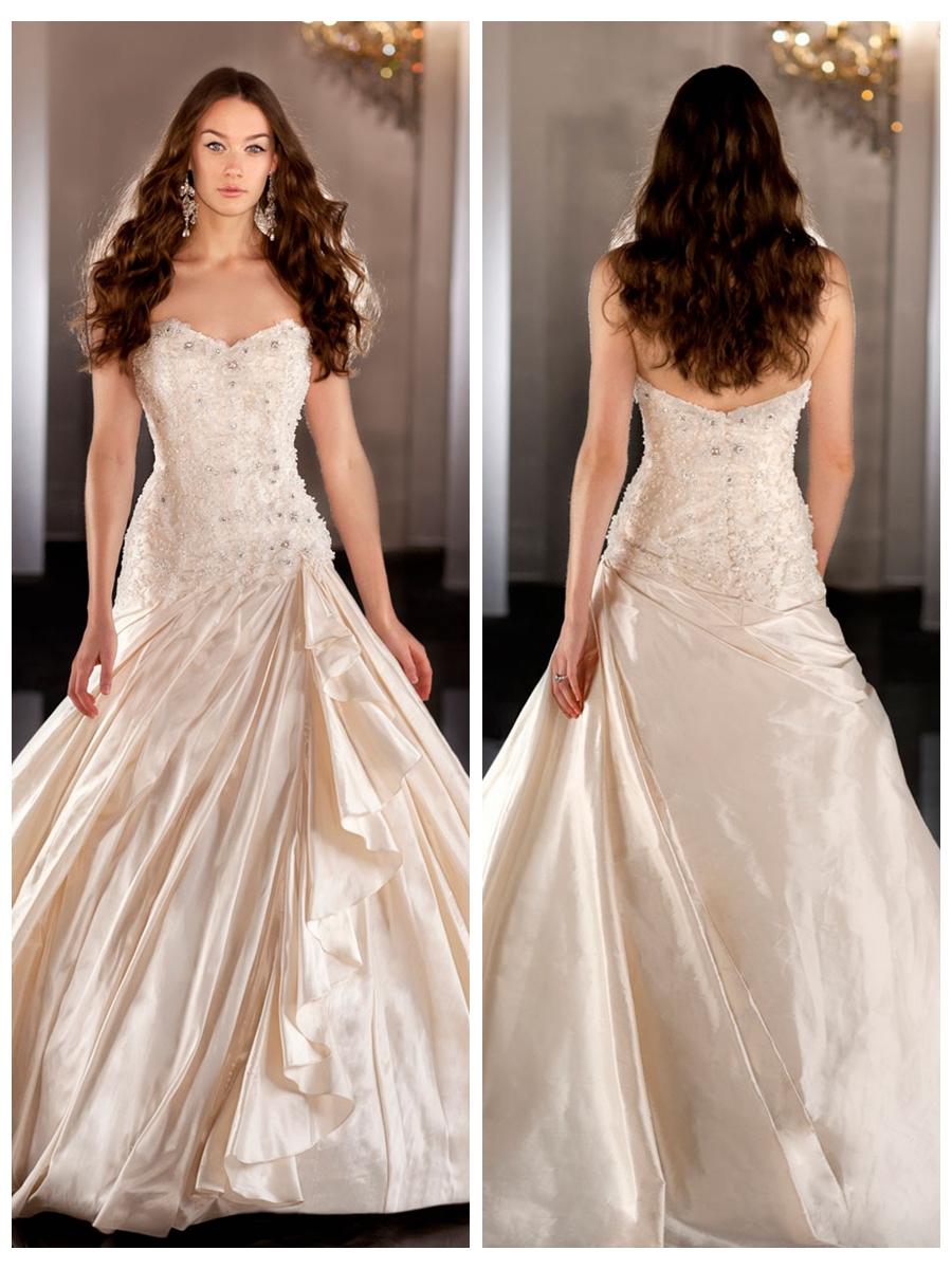 زفاف - Sweetheart Beaded Bodice Ball Gown Wedding Dress with Ruched Skirt