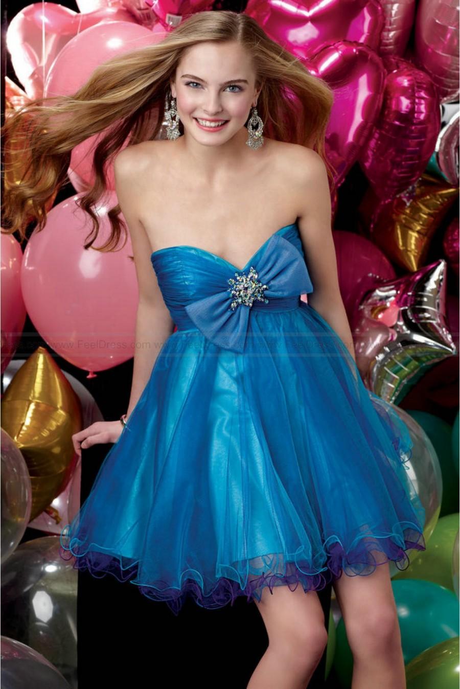 زفاف - Tulle A Line Sweetheart Bow Beading Blue Cocktail and Party Dress