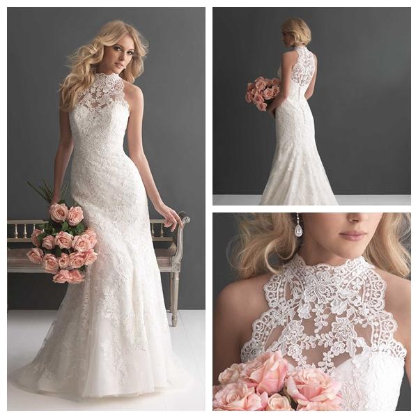 زفاف - Sheer High Neckline Lace Sheath Wedding Dress