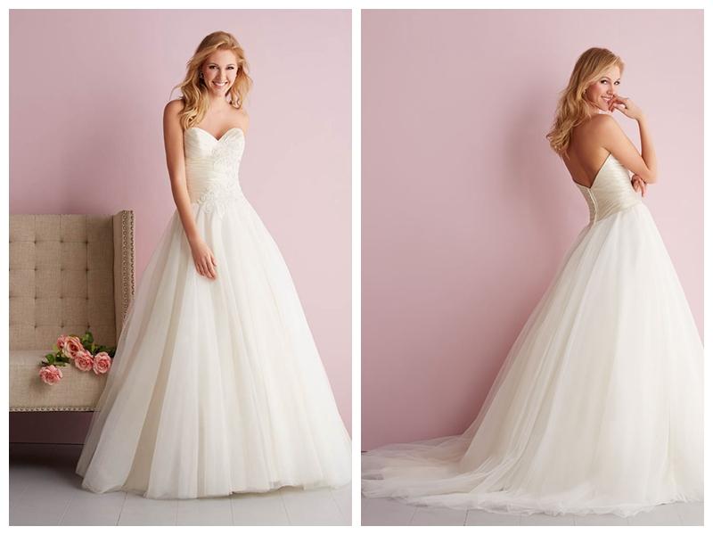 Wedding - Strapless Sweetheart Ruched Bodice Embroidered Ball Gown Wedding Dress
