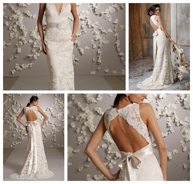 زفاف - Deep V-neck Floor Length Open Back Wedding Dress
