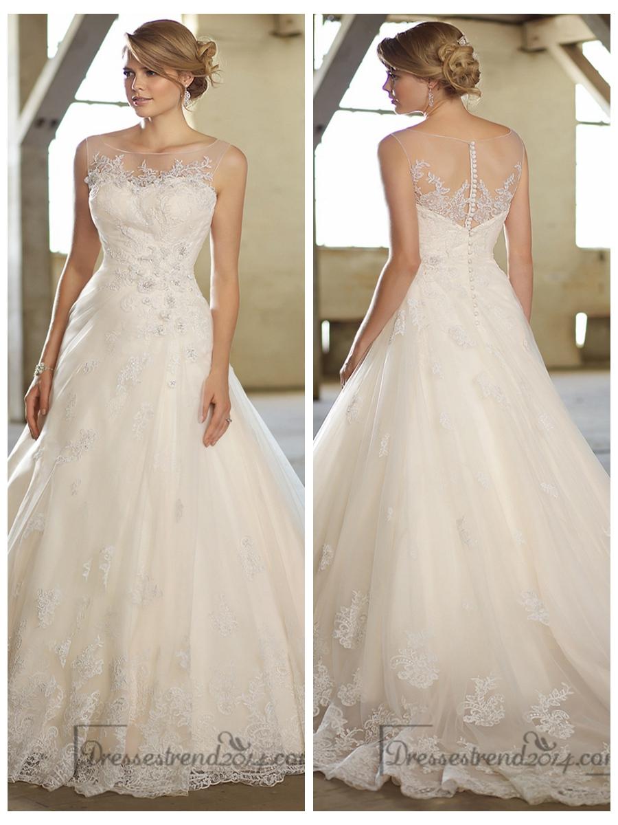 Stunning A Line Illusion Neckline And Back Lace Wedding Dresses 2449966 