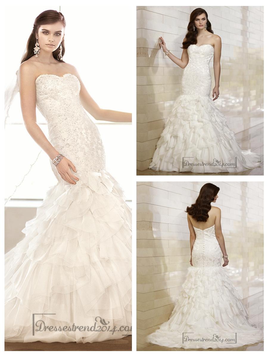 Wedding - Strapless Sweetheart Lace Appliques Bodice Wedding Dresses with Textured Skirt