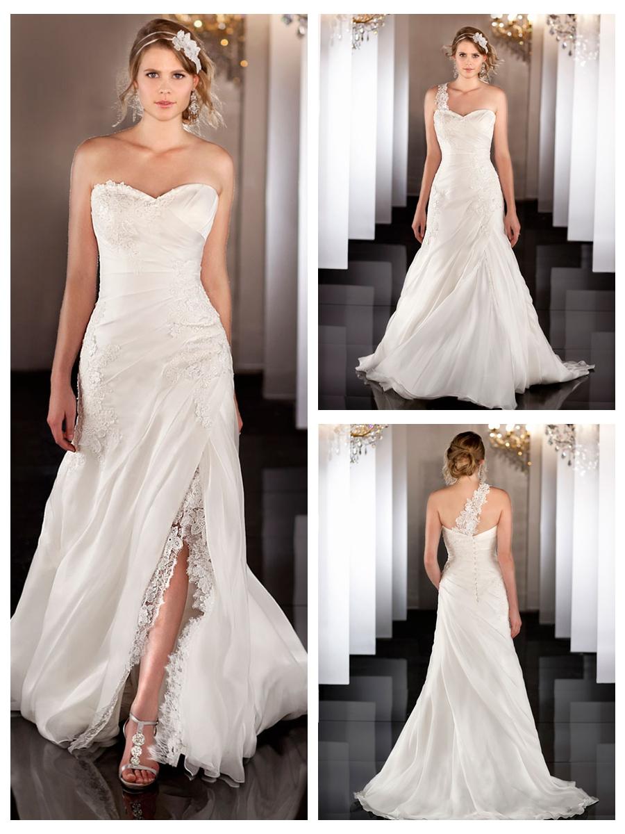 Wedding - Silk Organza A-line Lace Apliques Ruched Wedding Dress with Detachable Skirt